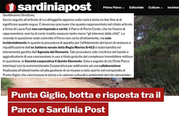 Punta Giglio – Paola Correddu: Il Presidente del Parco scrive” un appalto per l’affidamento dei lavori di restauro e riqualificazione? Uno scoop!