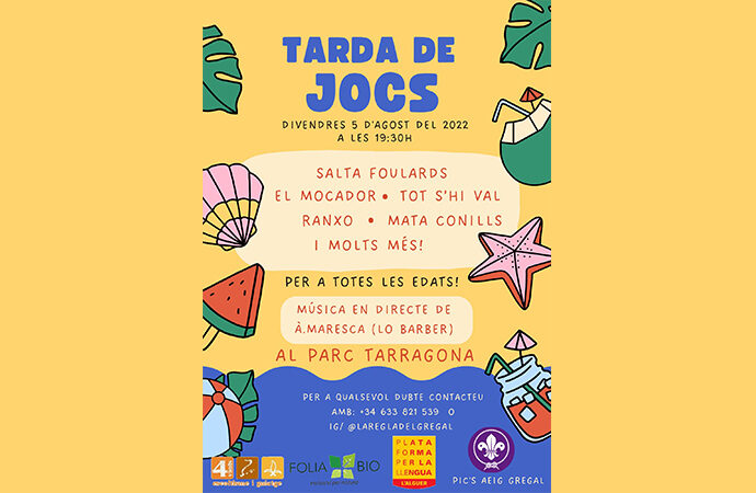 “Tarda de Joc”, attività gratuite per i bambini, patrocinate da Projecte 4 Vents e Plataforma per la Llengua