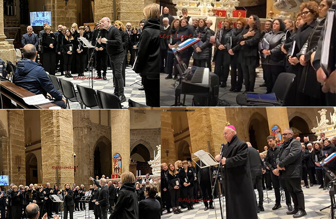 VIDEO – In Cattedrale l’arte e la musica hanno raccontato il Sacro, il Coro Matilde Salvador, il Coro SS Cosma e Damiano e il Coro Tzaramonte insieme. Le parole di Mons Mauro Maria Morfino