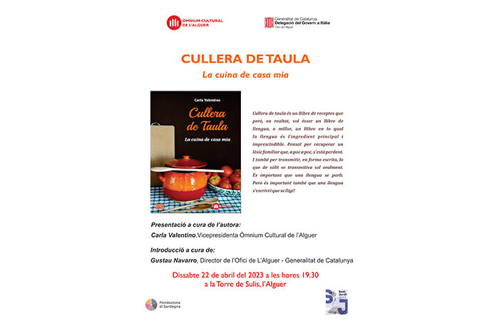 Sant Jordi a l’Alguer, sabato la presentazione del libro “Cullera de Taula. La cuina de casa mia” di Carla Valentino