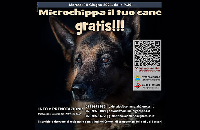 Microchippatura gratuita Alghero martedì 18 Giugno