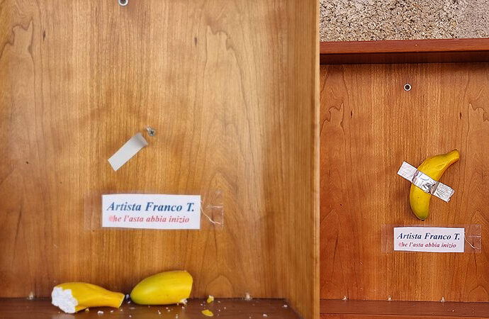 Chi ha rotto la banana dell’artista algherese Franco T. (Catelan) in via Eleonora d’Arborea?