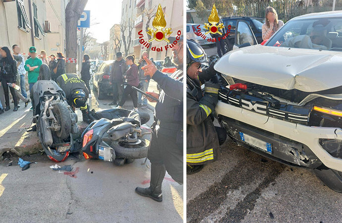 Alghero, auto contro muro e scontro tra scooter, due incidenti a poca distanza, pronto intervento dei VVF