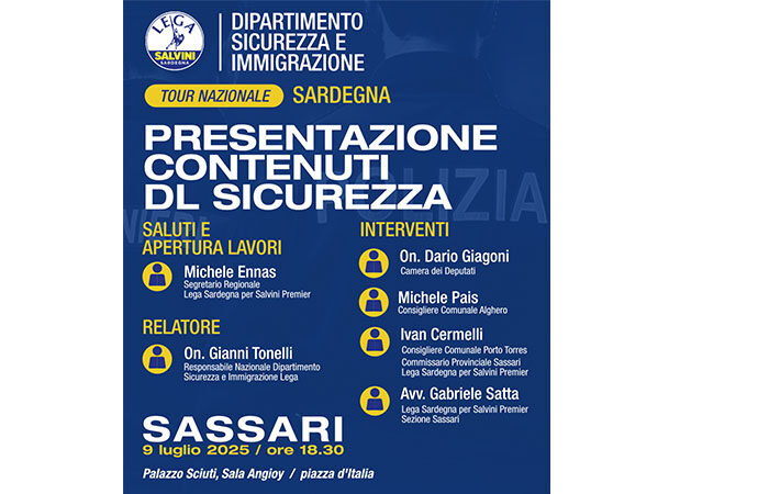 Decreto sicurezza: La Lega organizza due incontri in Sardegna per presentarne i contenuti