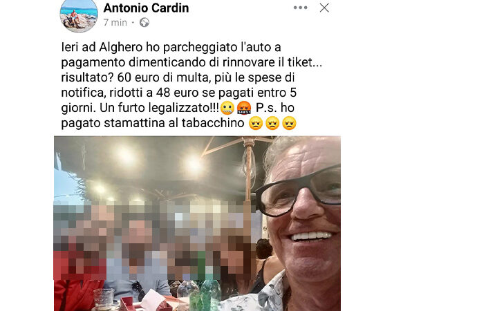 Christian Mulas: Se Cardin parla di furto legalizzato per una sanzione per sosta non regolamentata, levi l’imbarazzo e si dimetta