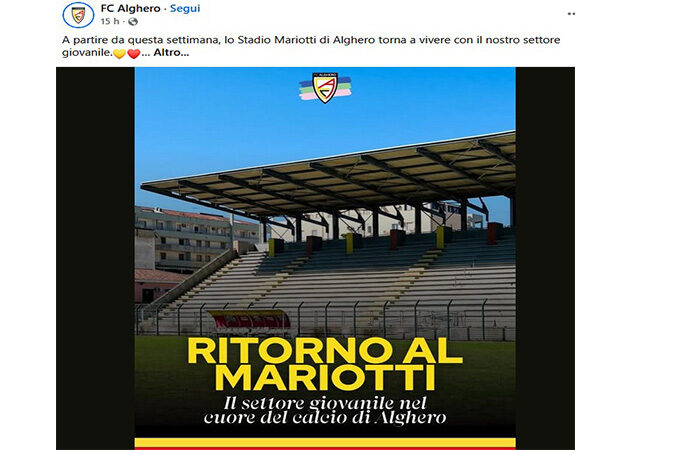 Il Campo Mariotti aperto ai giovani della Fc Alghero