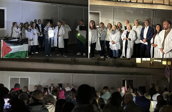 VIDEO – Sanitari per Gaza,  Flash mob all’esterno dell’Ospedale Civile, Il Sindaco Cacciotto: riaffermiamo la dignità della persona, il diritto alla vita, non ammaliamoci di odio