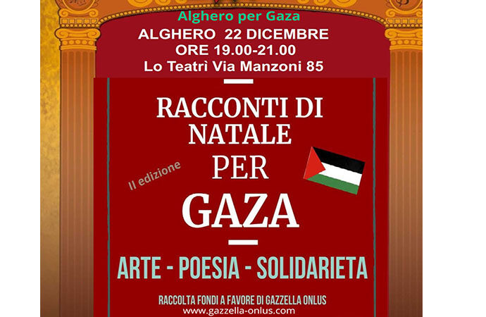 Racconti di Natale per Gaza – arte, poesia, solidarietà”, la seconda edizione il 22 dicembre ad Alghero