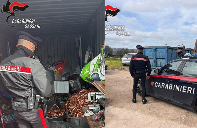 Sassari, sorpresi con oltre una Tonellata di rame, i Carabinieri denunciano tre uomini per ricettazione, combustione illecita di rifiuti e smaltimento  senza autorizzazione