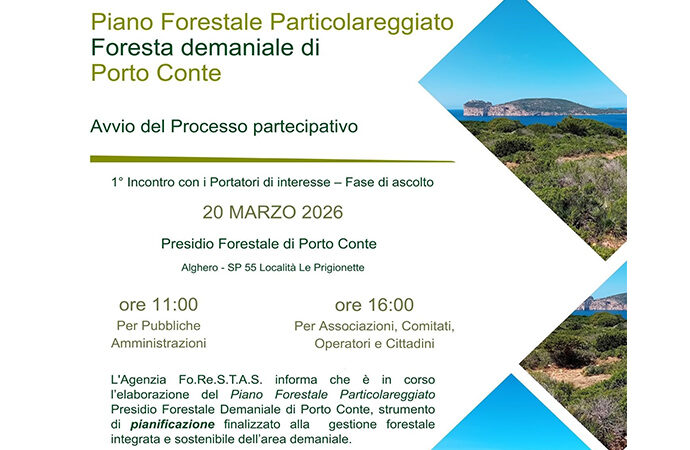 Piano Forestale Particolareggiato – Presidio Forestale Demaniale di Porto Conte, l’Agenzia Forestas avvia il processo partecipativo il 20 Marzo