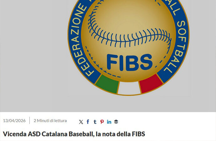 Baseball –  Vicenda ASD Catalana Baseball, la nota della FIBS: ” una sanzione di 6 mila euro non è stata impugnata nei termini previsti. Disponibilità al dialogo e al confronto costruttivo”